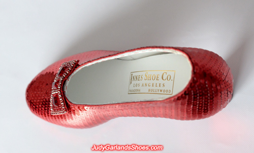 The sequined right shoe of Judy Garland's ruby slippers