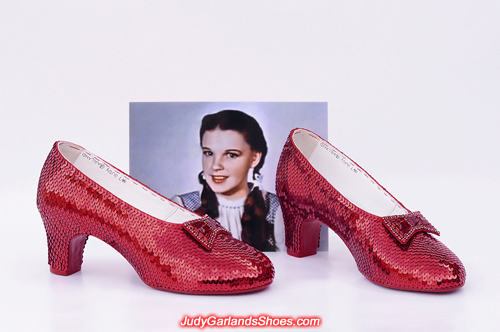 Wearable size 5B hand-sewn ruby slippers crafted in April, 2019