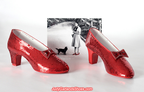 Work is in progress on this exquisite pair of ruby slippers