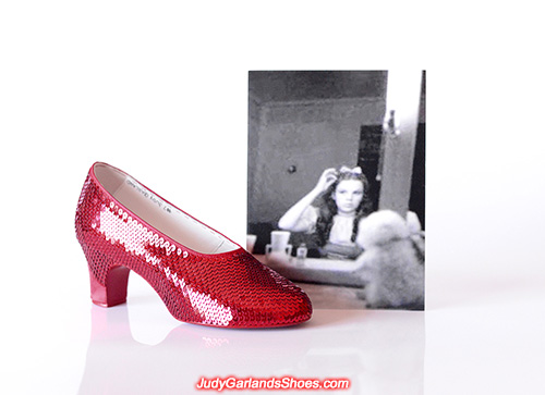 Sequining Judy Garland's right shoe