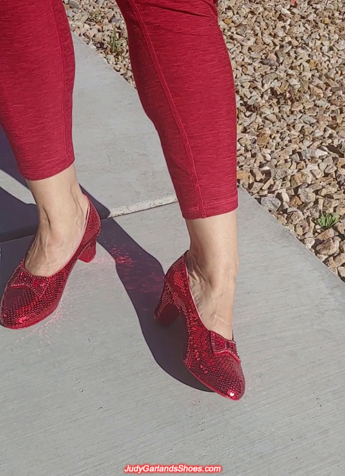 Wearing US women's size 9 hand-sewn ruby slippers