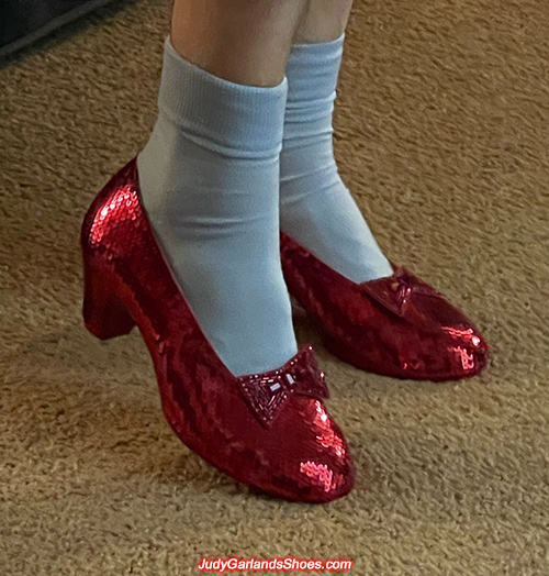 Customer wearing US men's size 9.5 ruby slippers