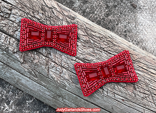 Hand-sewn bows for Judy Garland's ruby slippers