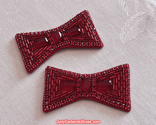 Hand-sewn bows for US men's size 10 ruby slippers
