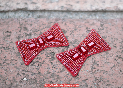 Hand-sewn bows for US men's size 9.5 ruby slippers