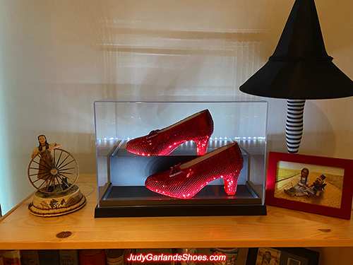 Size 5B hand-sewn ruby slippers in display case