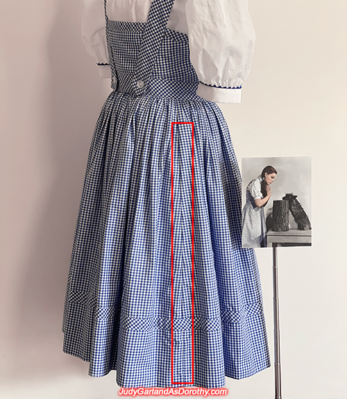 Vertical seams on Judy Garland as Dorothy's dress