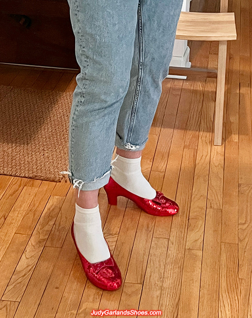 Wearing US men's size 11 hand-sewn ruby slippers